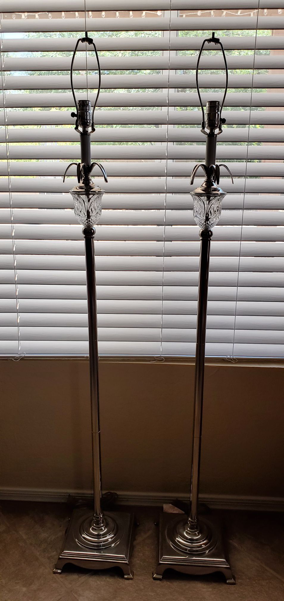 Set of 2 Matching Crystal on Silver 50" Floor Lamps