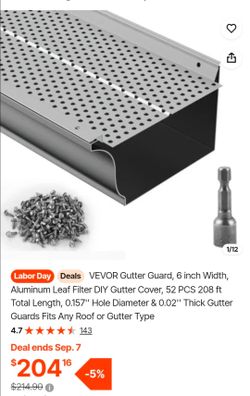 VEVOR Aluminum Gutter Guard 6 Inch 52 PCS