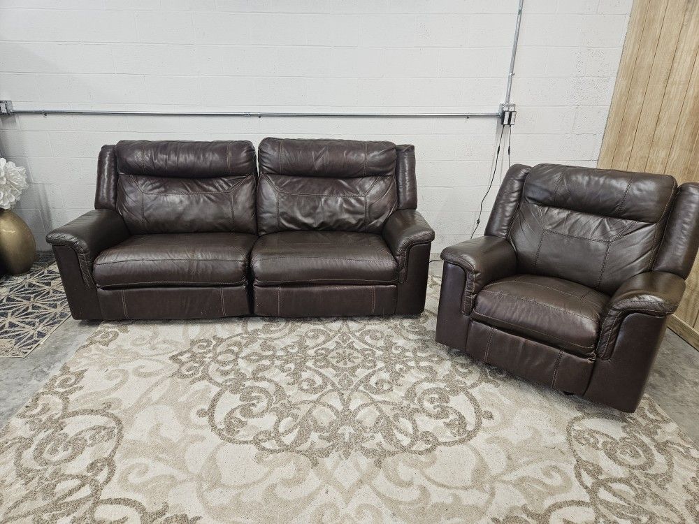 Leather Power Reclining Couch Set