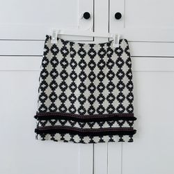 Merona Black White Fringe Aztec Mini Skirt Size 4
