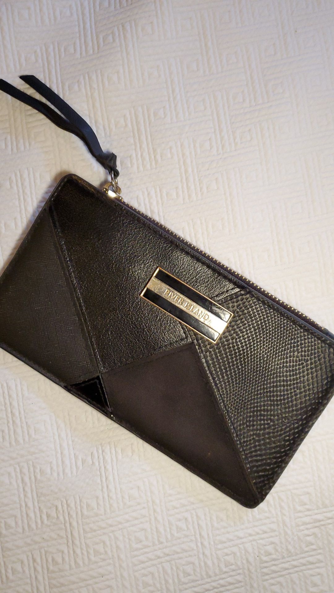 BLACK LEATHER & SUEDE RIVER ISLAND WALLET/CLUTCH