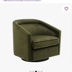 Pending: 2 Green Velvet Swivel Barrel Chairs
