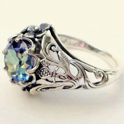 925 Sterling Silver Boho Mystic Rainbow Retro Hollow Ring - Size 8