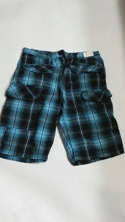Boys rider jeans company blue and black plaid cargo shorts size 8