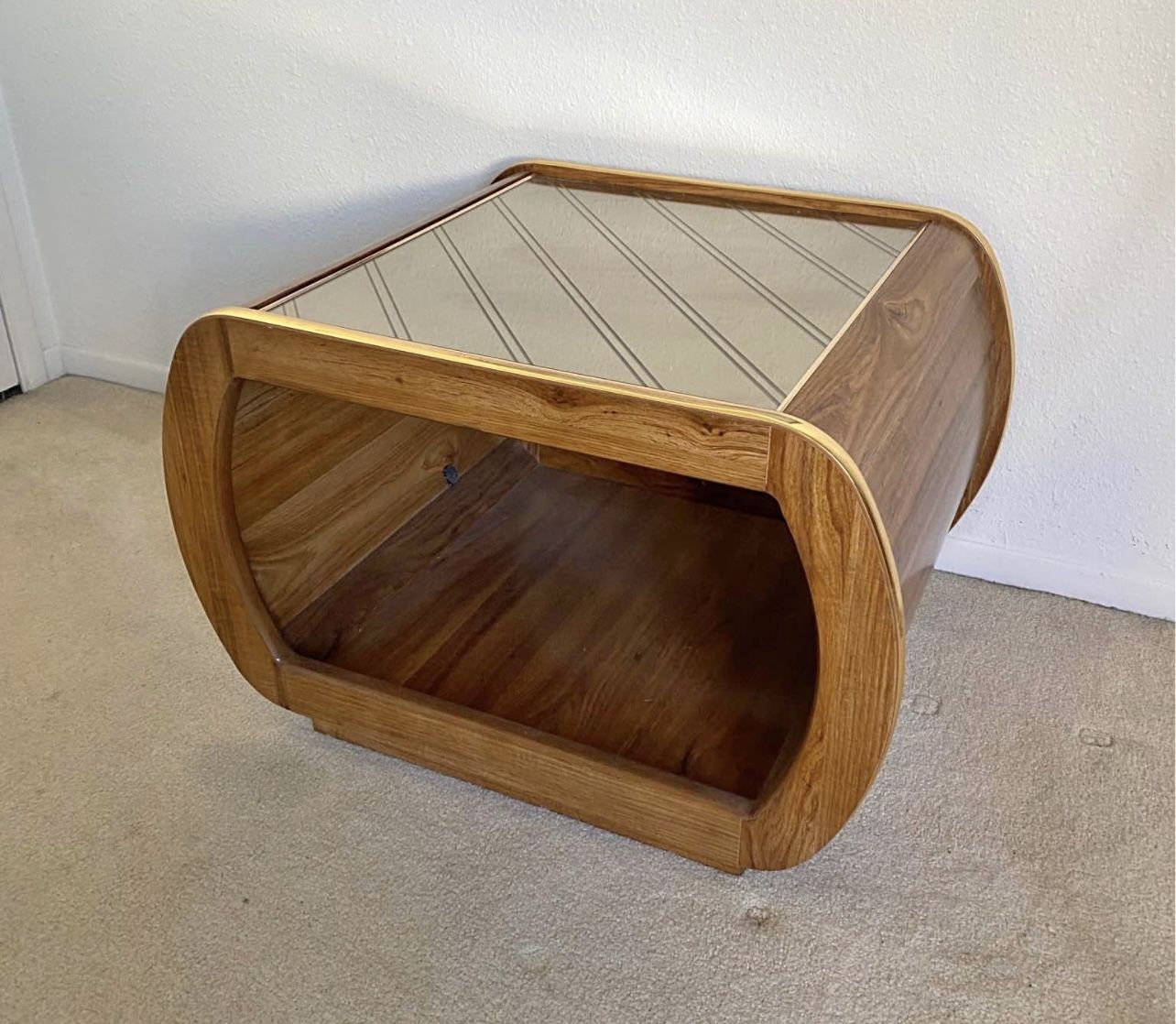 1970s Vintage Wood & Mirror Table