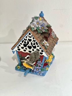 Decorative Resin Birdhouse Figurine with Floral Detail