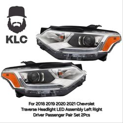 For 2018 2019 2020 2021 Chevrolet Traverse Headlight LED Assembly Left Right Driver Passenger Pair Set 2Pcs