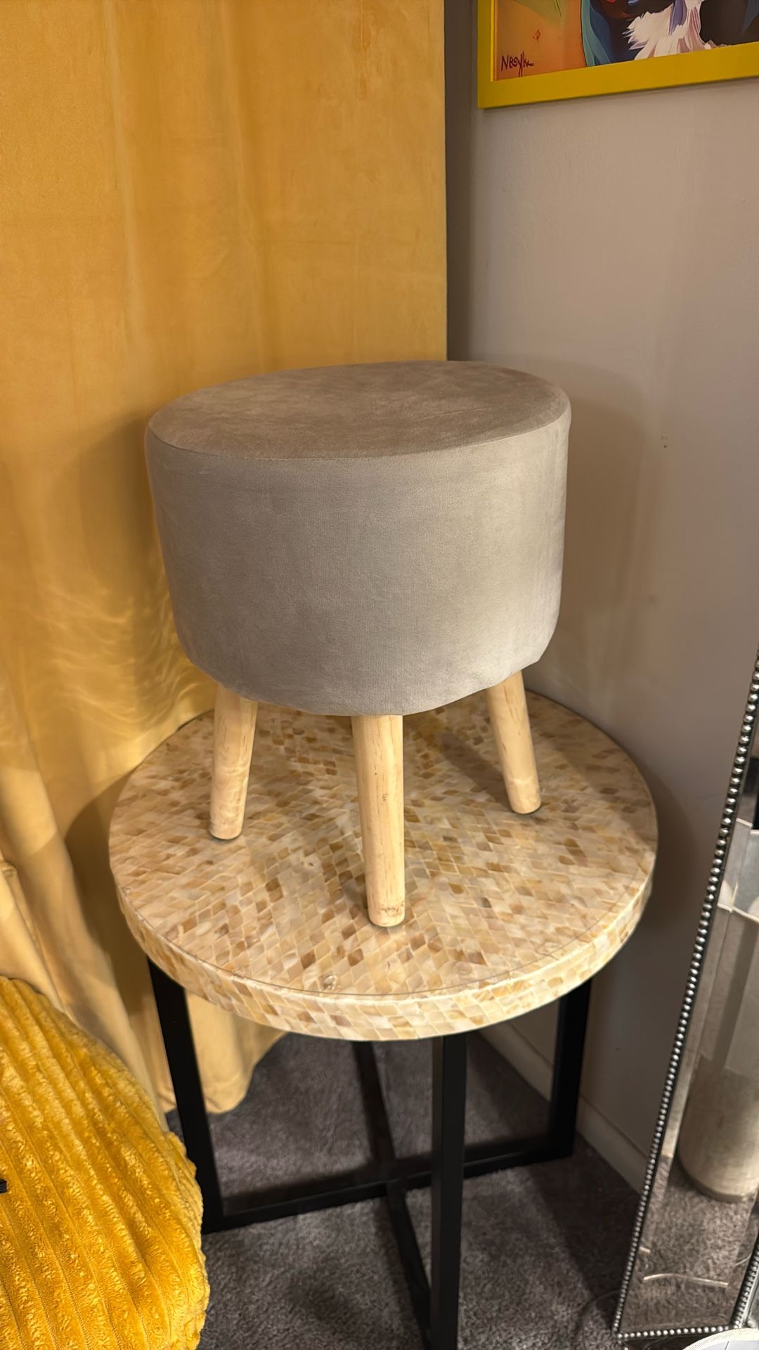 Grey Velvet Stool
