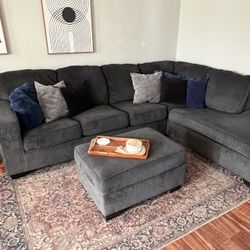 Dark Blue Sectional Sofa W/ Ottoman 