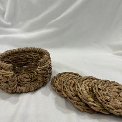 Four Bamboo Coasters With Holder. Never Used 