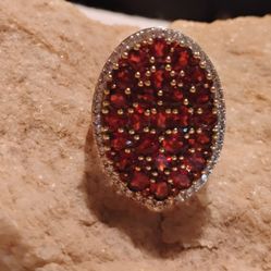 Mozambique Garnet, White Zircon Ring