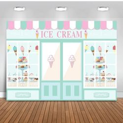 Mocsicka Ice Cream Shoppe Backdrop Sweet Shoppe Girl Birthday Background Ice Cream Palor Dessert Shop Birthday Party Decoration Banner Photo Booth Pro