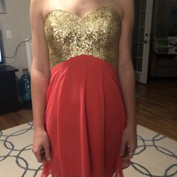 Coral Dress with Gold Sequins By B DARLIN   size 5/6