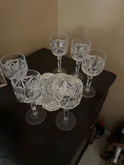 Set of 6 Cut Crystal Wine Glasses