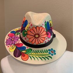 Mexican Artisanal Hat, Hand Painted Hat, Colorful Floral Hat, Traditional Mexican Hat, Floral Painted Hat Size Large