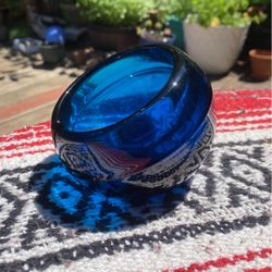 Vintage MCM Cobalt Blue Viking Glass Orb Ashtray