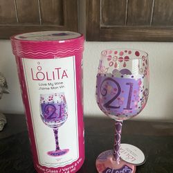 Lolita Wine Glass "21" Hand-Painted With Recipe New In Box