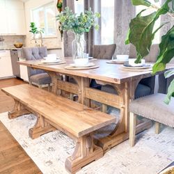 Custom  Dining Table Farm House farmhouse Modern Rustic Set Bench Restoration Hardware Breakfast Oval Table Solid Wood Custom Handcrafted Counter Bar 