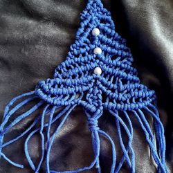 Macrame Tree 7x10 Blue Shimmer And Silver Beads