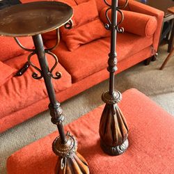 2 Rustic Aged Brown Metal Candle Holders 