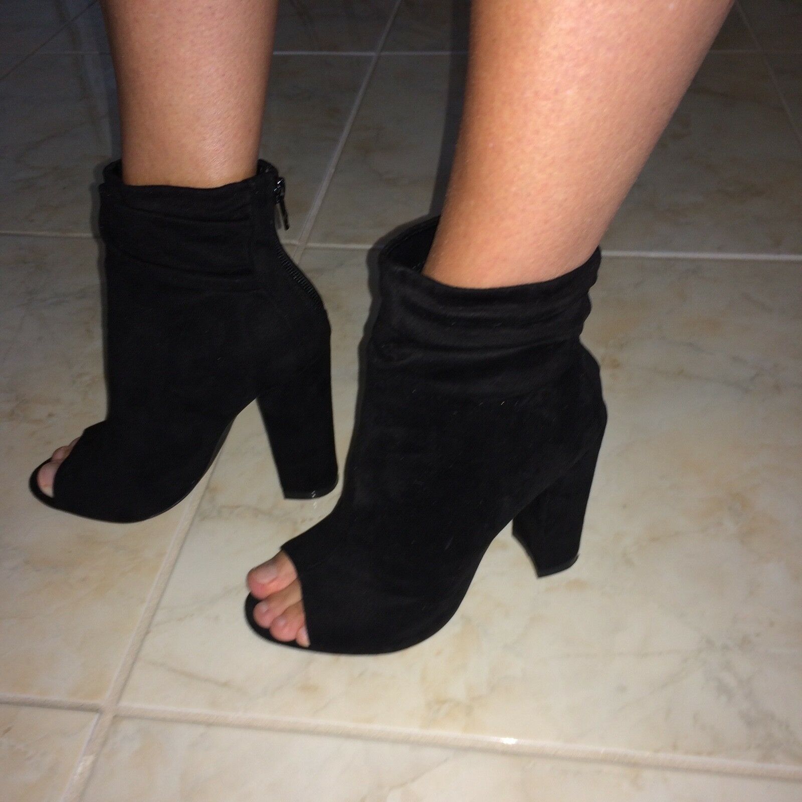 Chic Black Faux Suede Velvet High Heel Boots Sz 6