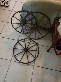3 ANTIQUE HANDMADE WOODEN WAGON WHEELS