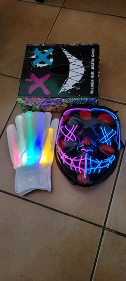 Pink/blue LED mask with light up gloves