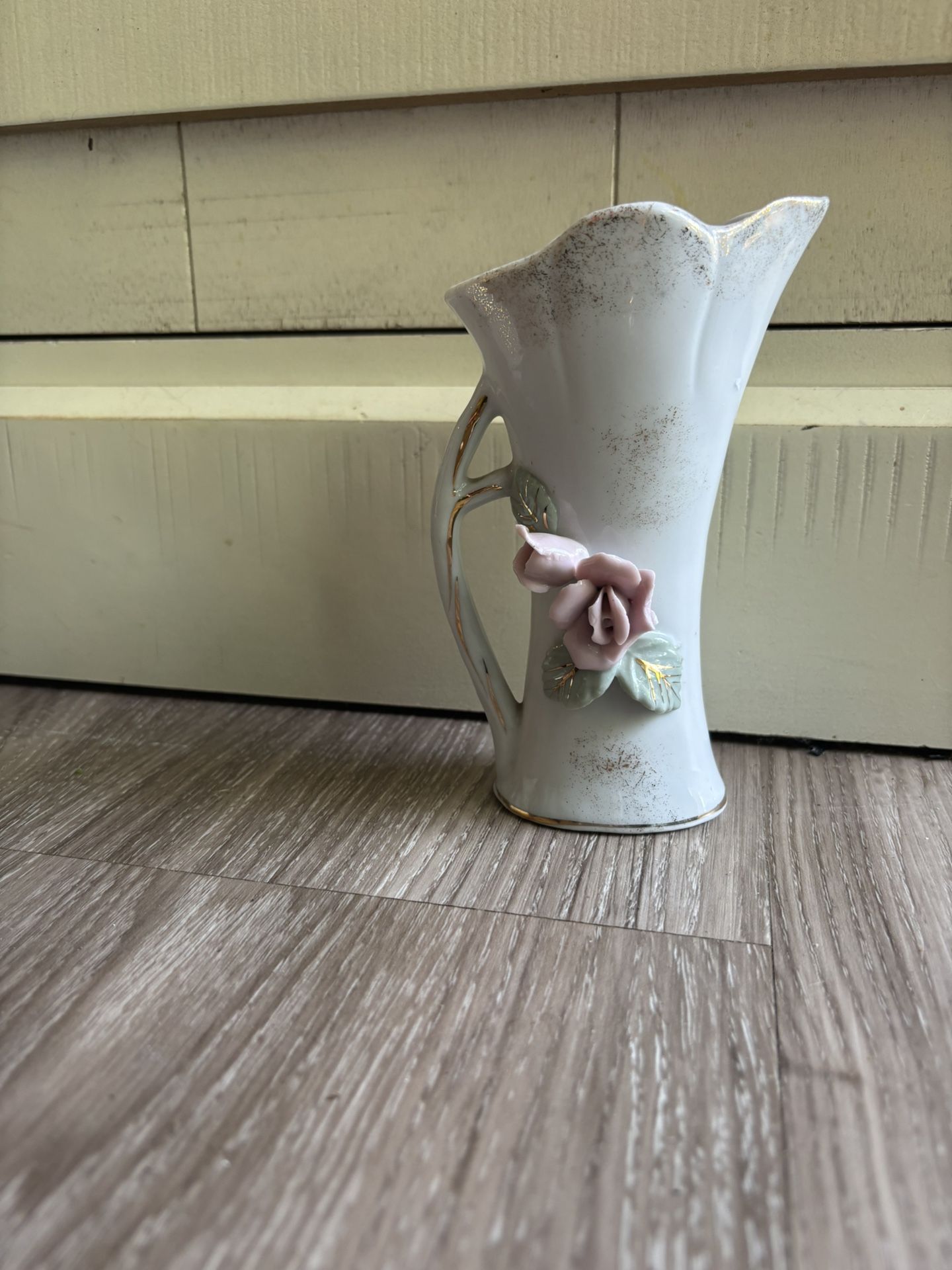 Vintage 5” Vase With Pink Rose
