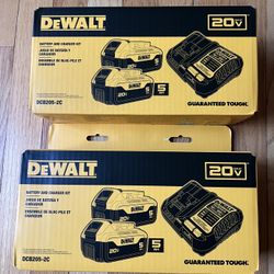 OEM Dewalt 20V DCB205-2C 5.0Ah (2-pack) Battery and Charger Kit — $140 /Each kit
