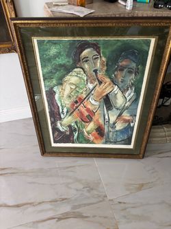 Framed Lithograph Three Musicians Print