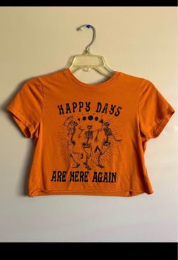 Women’s Orange Skeleton Graphic Crop T-Shirt Size XS