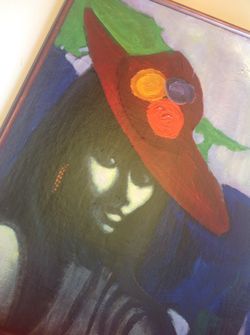 Original, Oil painting, signed W. R. Rudolph "Girl In Red Hat" 1970s? 70s