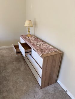 Modern 9-Drawer Dresser White and Walnut
