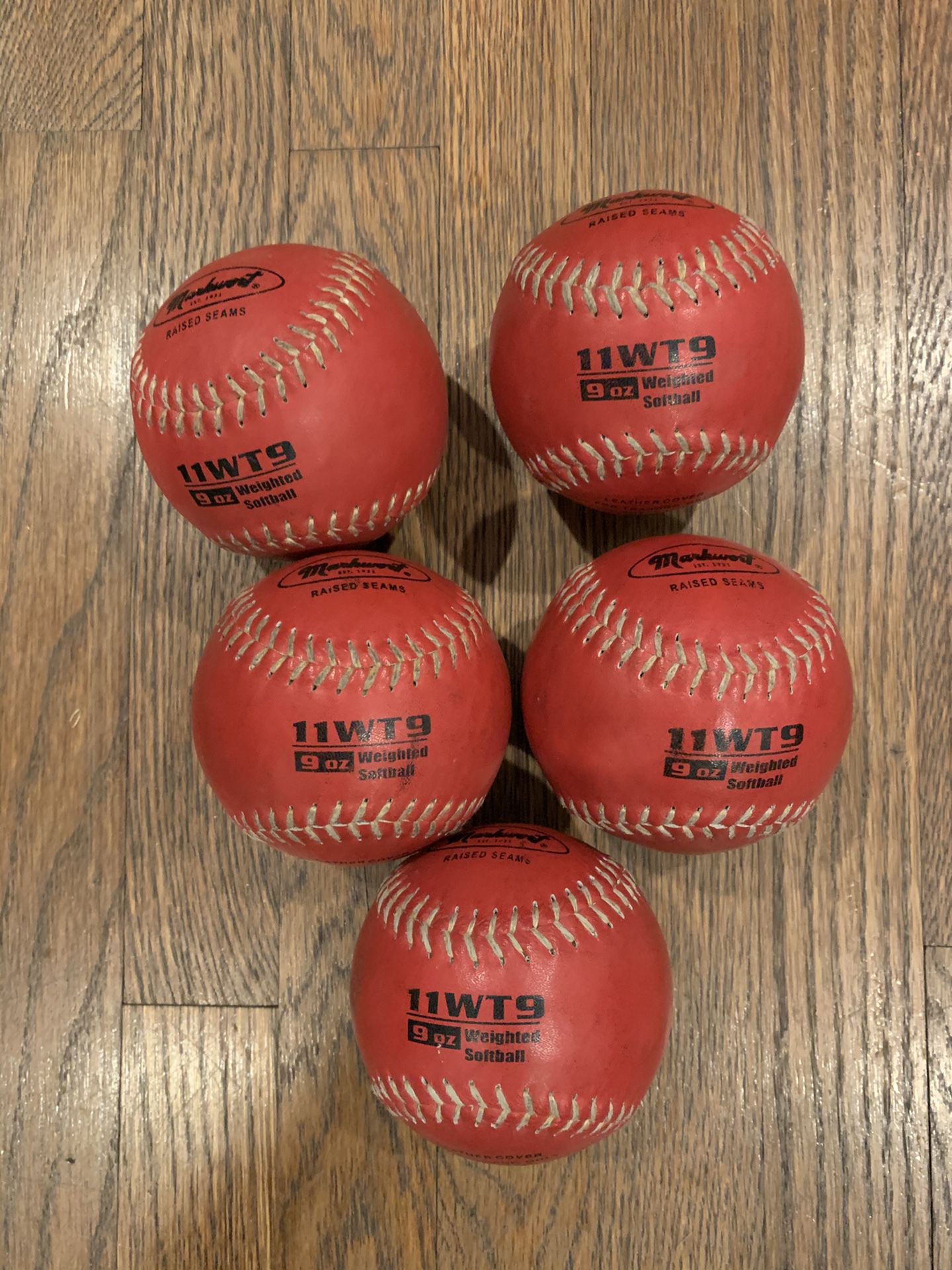 Markwort Color Coded Weighted 11-Inch Softball (9-Ounce, Red)= set of 5 Total