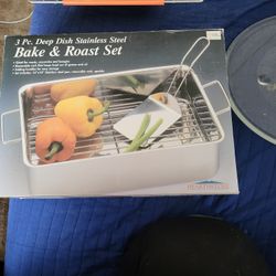 3 Pc Deep Dish Stainless Steel  Bake and Roast set