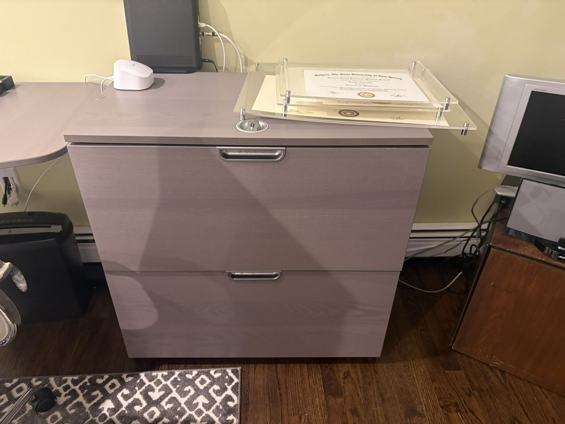 L Shaped Desk With Matching File Cabinet With A Dial Lock 