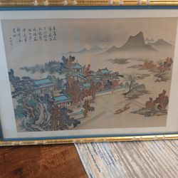 Vintage Chinese painting temple yefeng