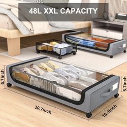 GoMaihe Under Bed Storage with Wheels: XXL Underbed Storage Containers with Lids - Rolling Bins for Shoes Clothes in Dorm Bedroom - Metal Drawers Easy