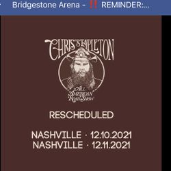 CHRIS STAPLETON  Concert 12/11 Bridgestone Arena, Nashville TN