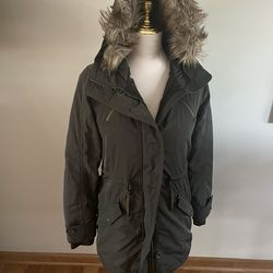 ATHLETA Green Primaloft Peak Parka Jacket with Faux Fur Hood Size XS