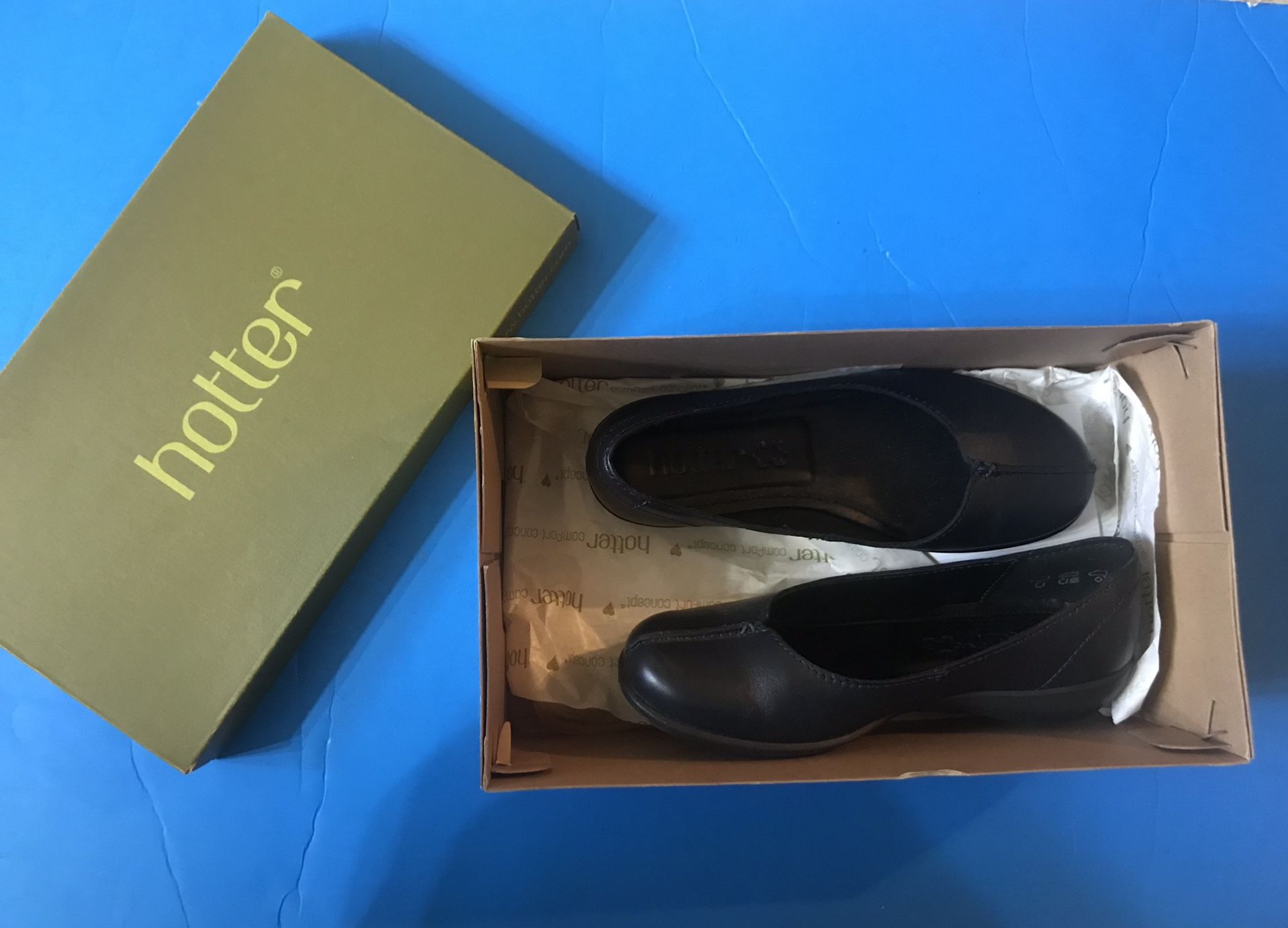 NEW Hotter Shoes WM’s SZ US 5 Robyn Flats Black Leather Loafers made in England