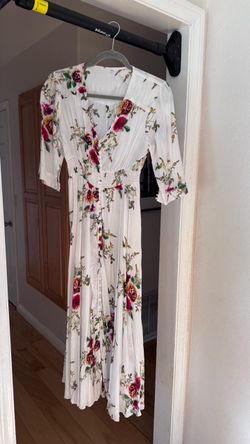 White Floral Maxi Dress with Button Front