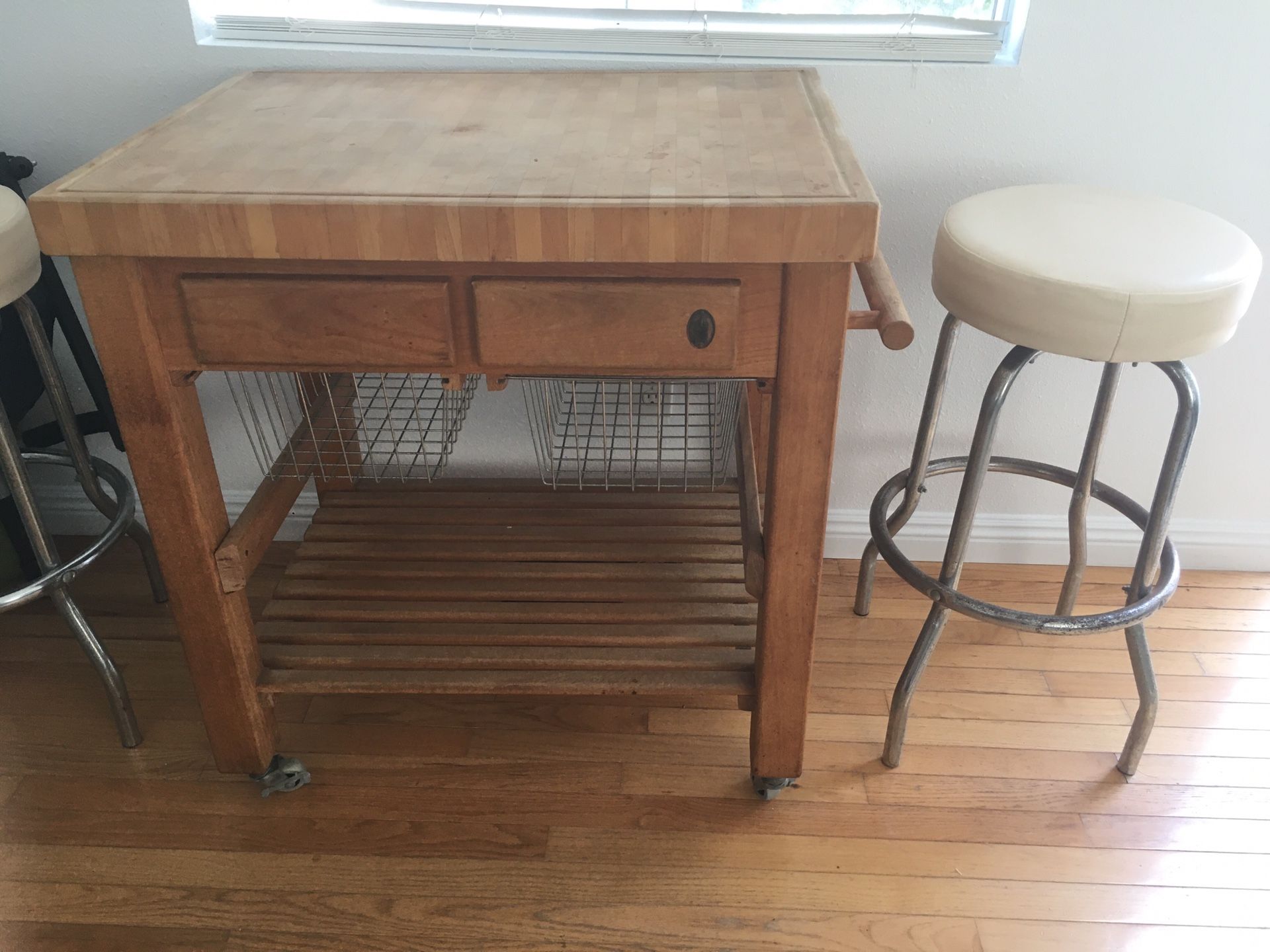 Solid wood butcher block table Servus brand