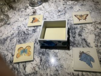 Ceramic Vintage Coasters & Holder