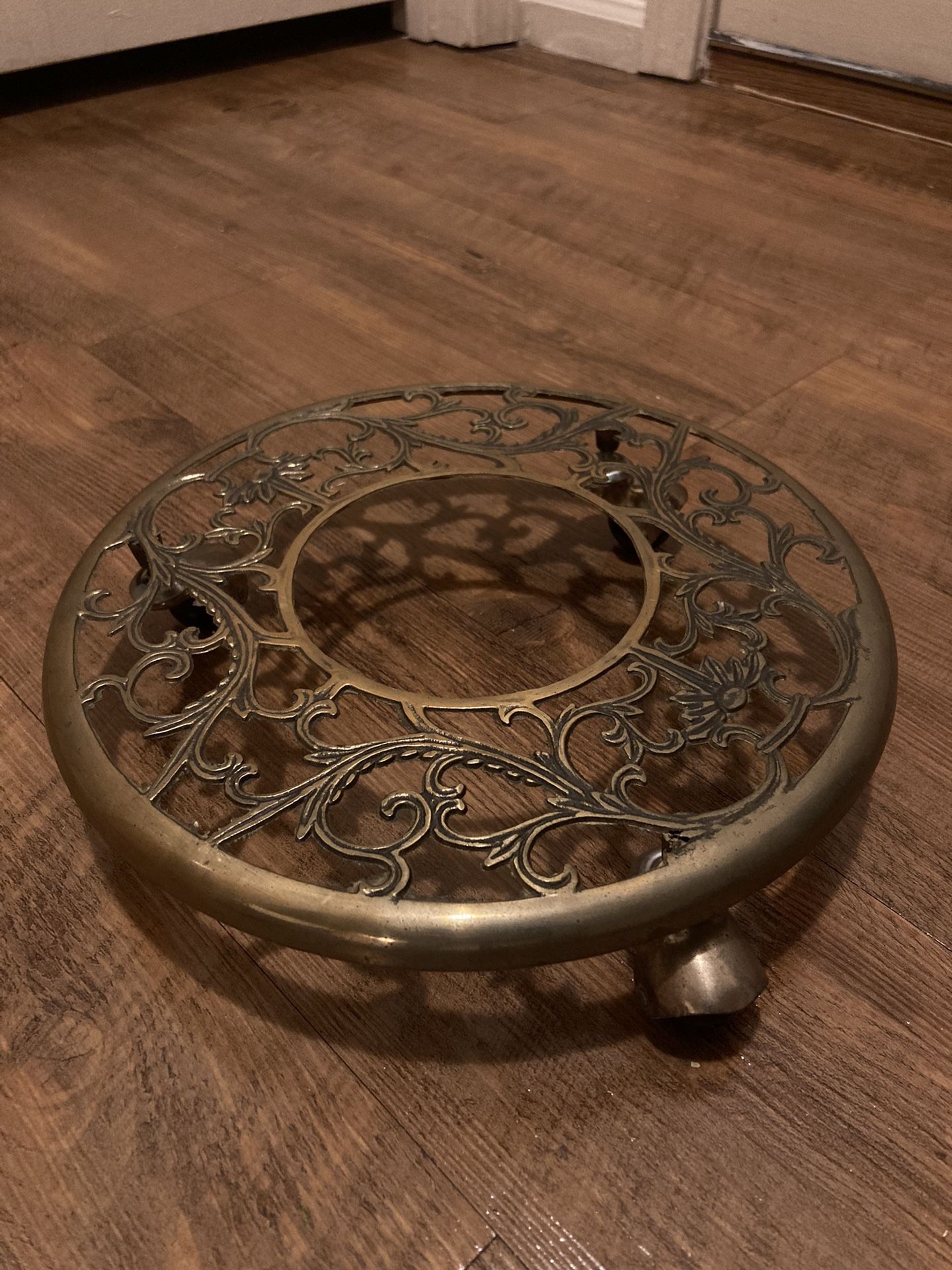 Small Vintage Brass Rolling Plant Stand