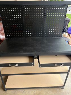 Steel Workbench with Pegboard and Drawers