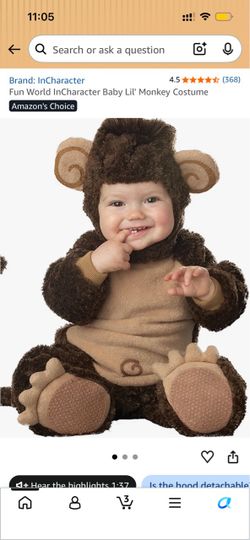 InCharacter Baby Lil' Monkey Costume