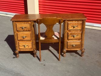 Vintage Oak Kneehole Desk with Chair