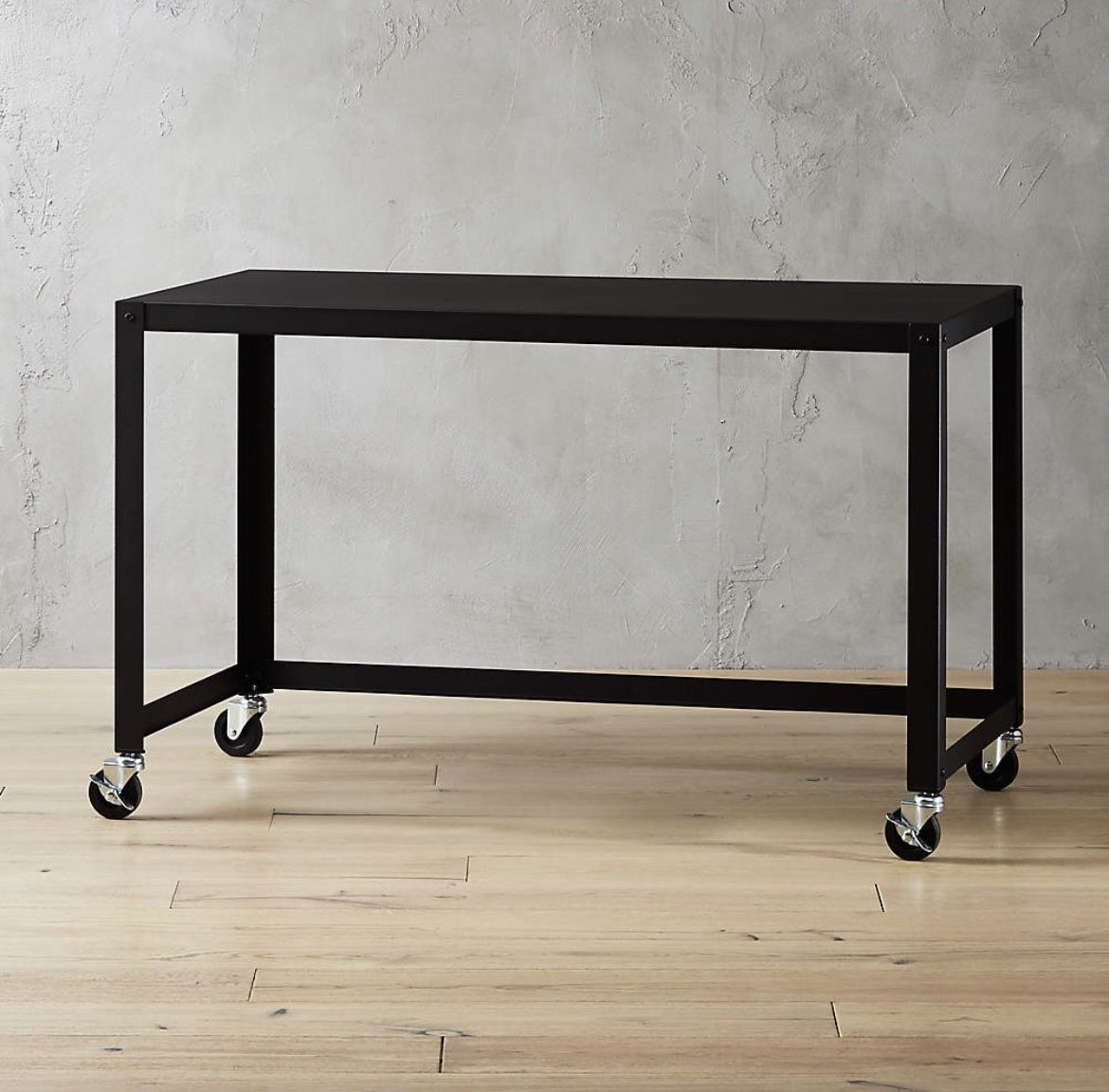 CB2 Industrial Black Metal Desk On Casters Modern Crate Barrel West Elm 