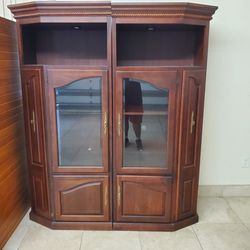 Wood Media Cabinet China Cabinet Shelf Storage With Spotlights 